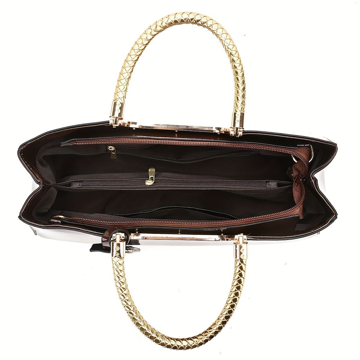 Black Tote Bag Patent Croc Embossed Gold Handles Stylish Accessory High view 8