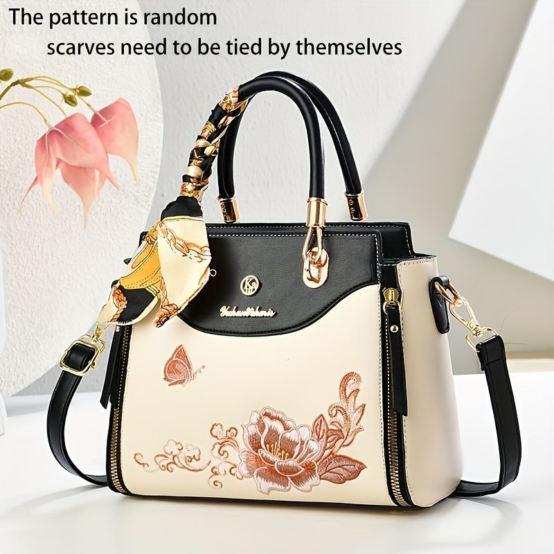 Embroidered Leather Handbag High-Quality Handbag Stylish Handbag Leather Bag view 2