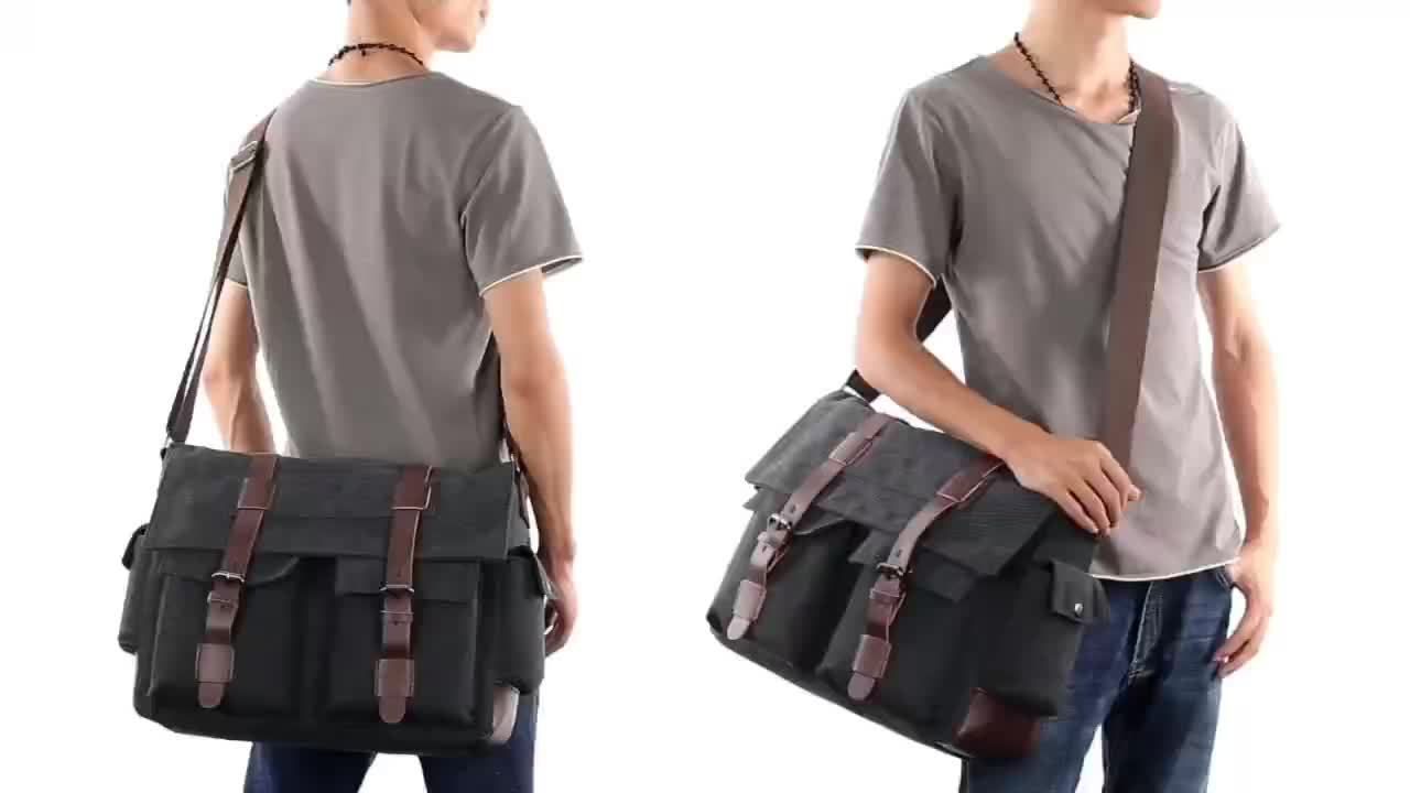 Black Men'S Canvas Messenger Bag Durable Work Bag Laptop Shoulder Bag Australian view 2
