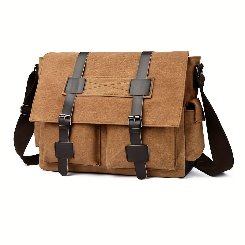 Black Men'S Canvas Messenger Bag Durable Work Bag Laptop Shoulder Bag Australian view 4