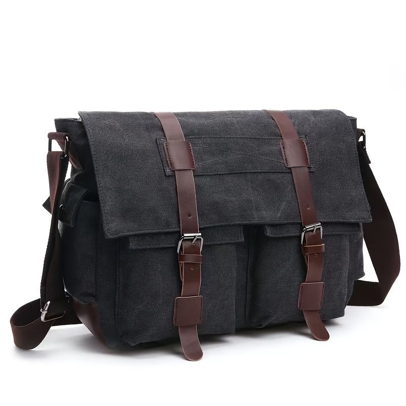 Black Men'S Canvas Messenger Bag Durable Work Bag Laptop Shoulder Bag Australian view 8