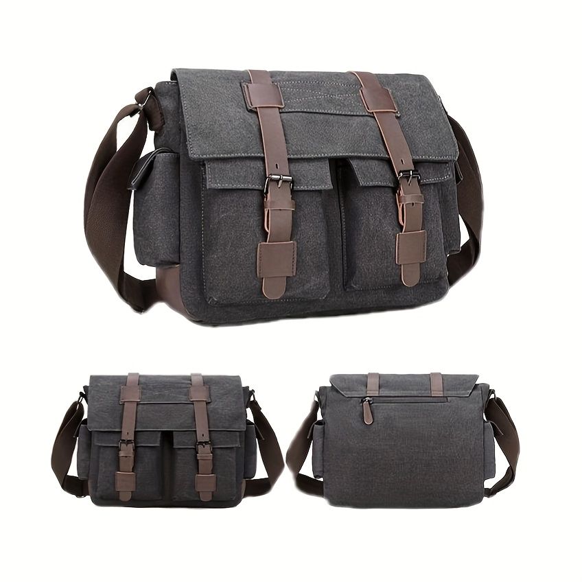 Black Men'S Canvas Messenger Bag Durable Work Bag Laptop Shoulder Bag Australian view 9