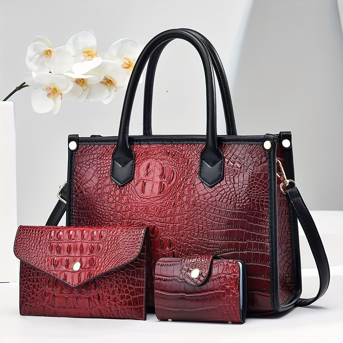 Luxury Handbag Set Crocodile Pattern Handbag Three Piece Handbag Set Large view 2