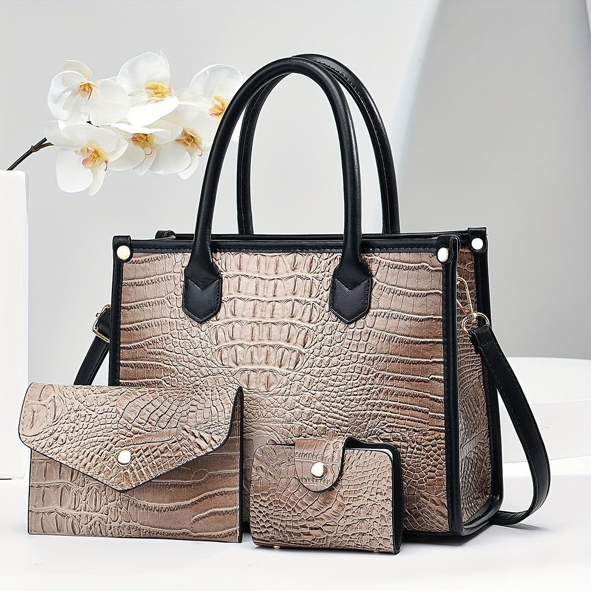 Luxury Handbag Set Crocodile Pattern Handbag Three Piece Handbag Set Large view 5