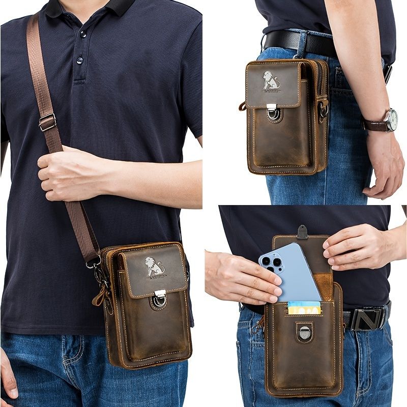 brown Brown Black Leather Cross Body Bag Genuine Leather Bag Travel Bag Daily view 2