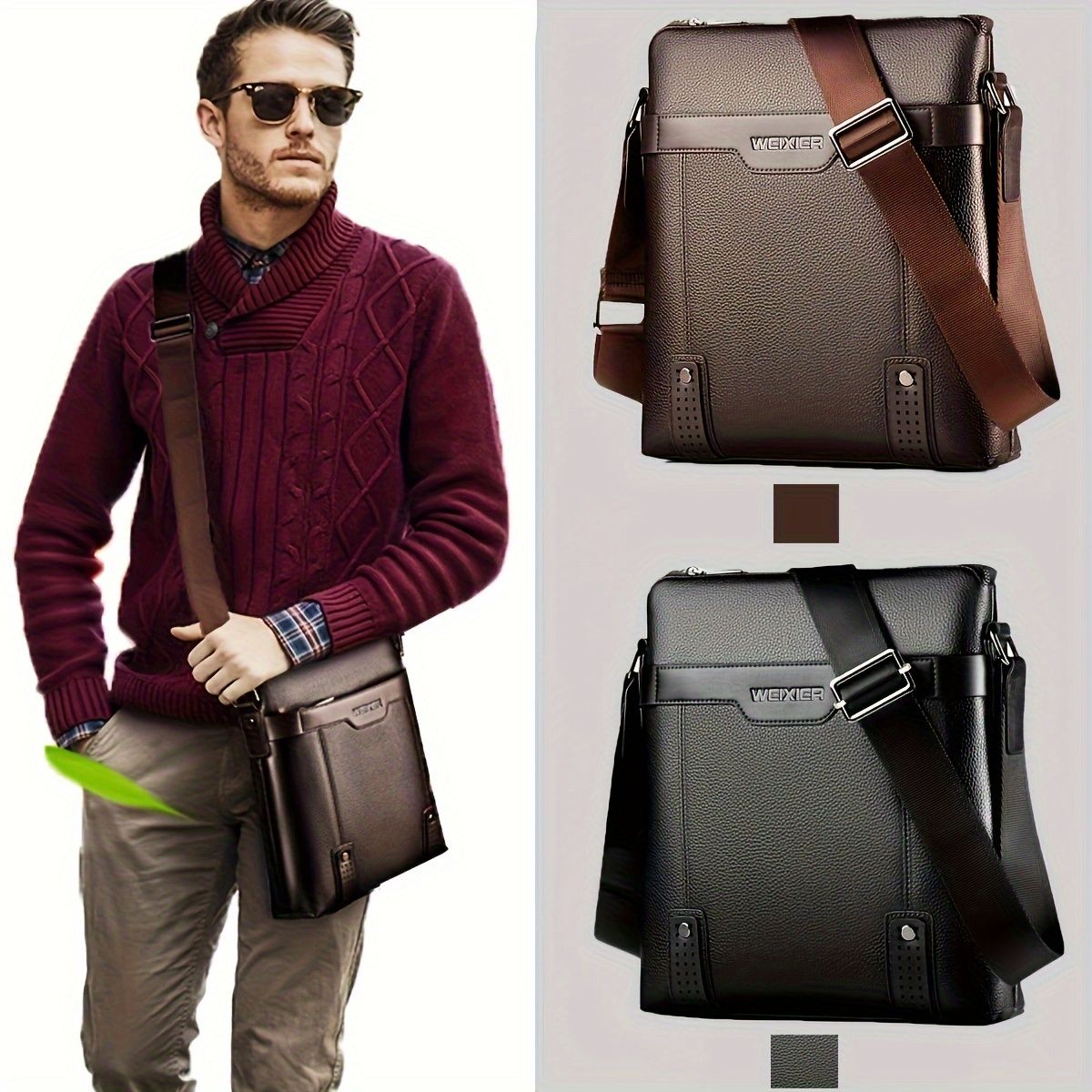 Black Men'S Crossbody Bag Leather Crossbody Bag Travel Bag Everyday Carry Bag view 10