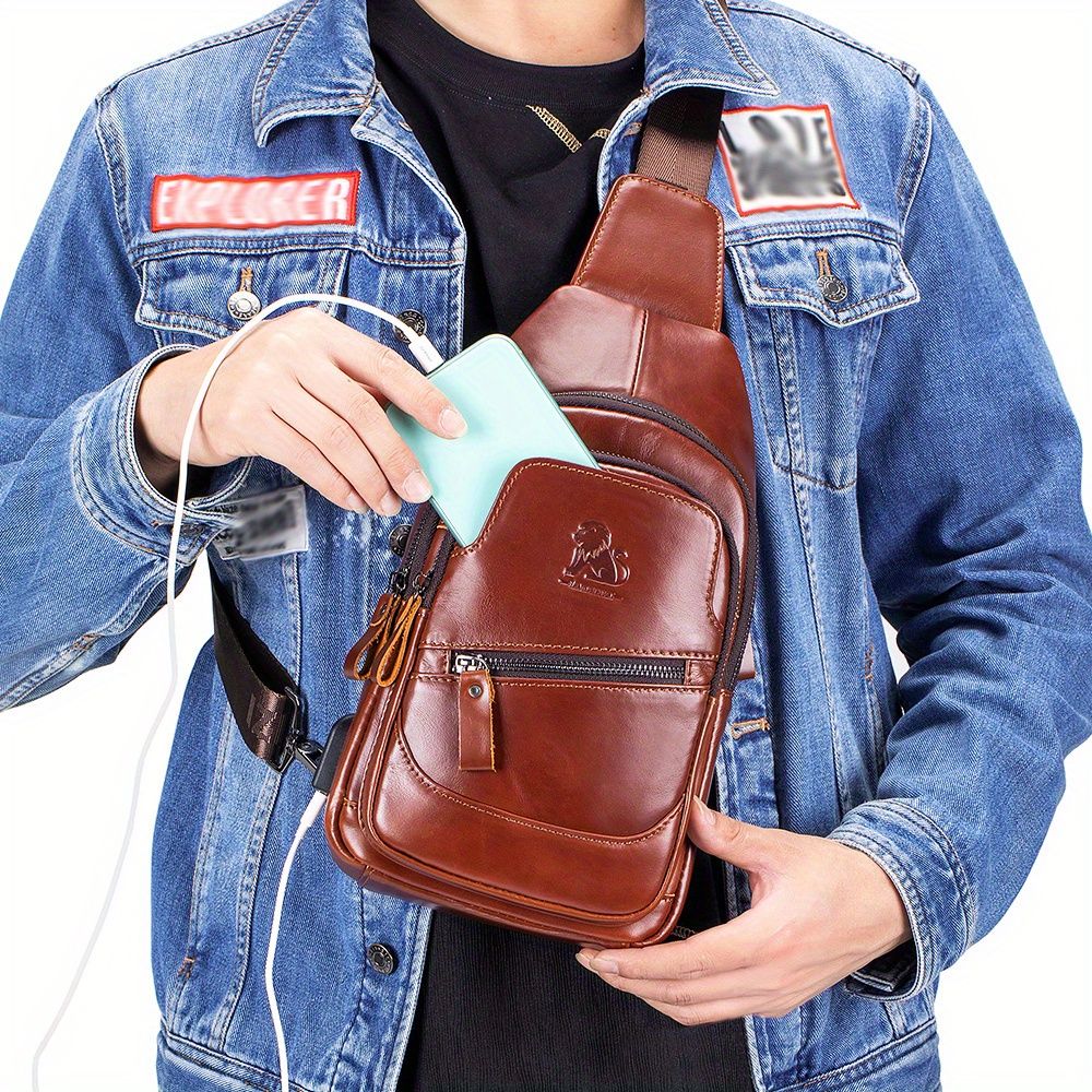 Brown Leather Sling Backpack Top-Grain Cowhide Backpack Travel Sling Bag Stylish — image 1