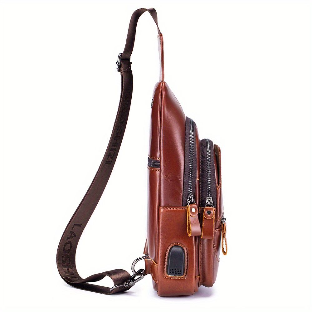 Brown Leather Sling Backpack Top-Grain Cowhide Backpack Travel Sling Bag Stylish view 4