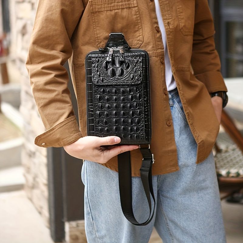 Black Gray Men'S Chest Bag Crocodile Embossed Bag Travel Bag Men Adjustable view 10