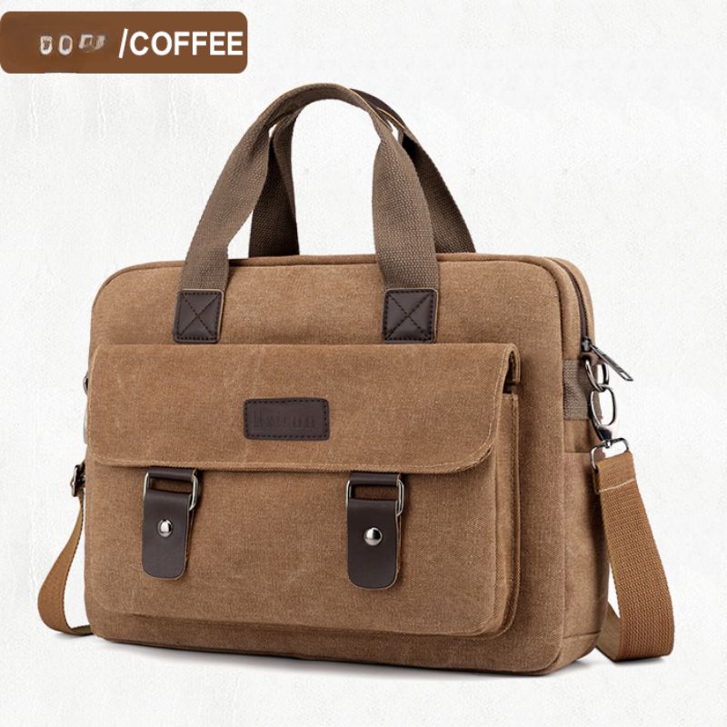 Brown Navy Canvas Laptop Backpack Travel Backpack Durable Laptop Bag Stylish — image 1