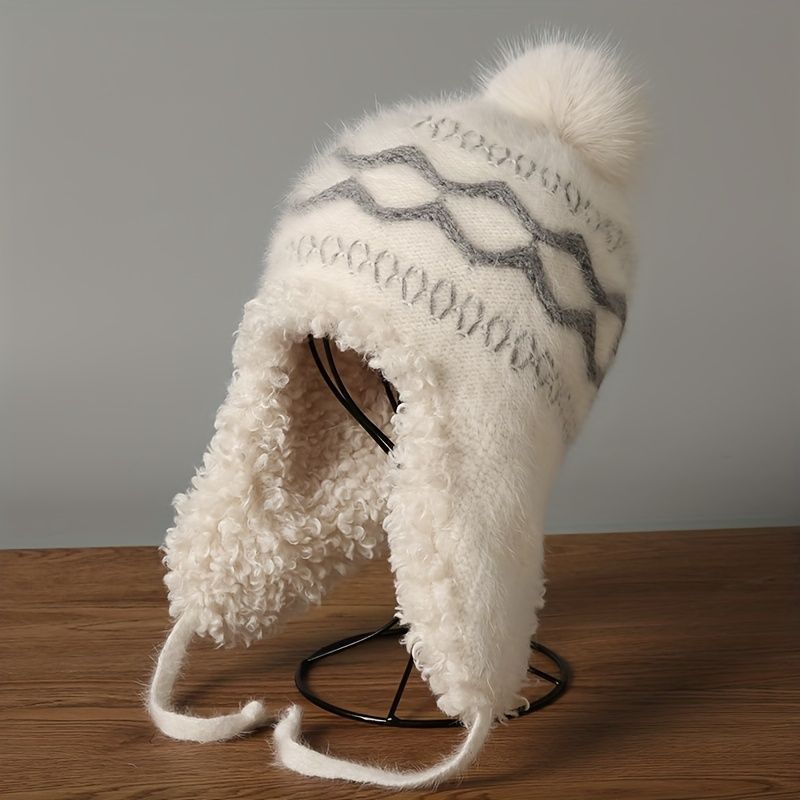Women'S Knitted Hat Furry Ear-Flap Hat Pom-Pom Hat Winter Accessory Women'S view 7