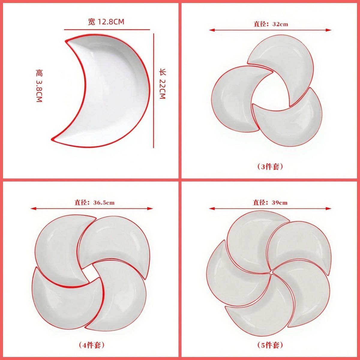 Crescent-Shaped Plate Ceramic Plate Set Party Platter Creative Dish Plate view 3