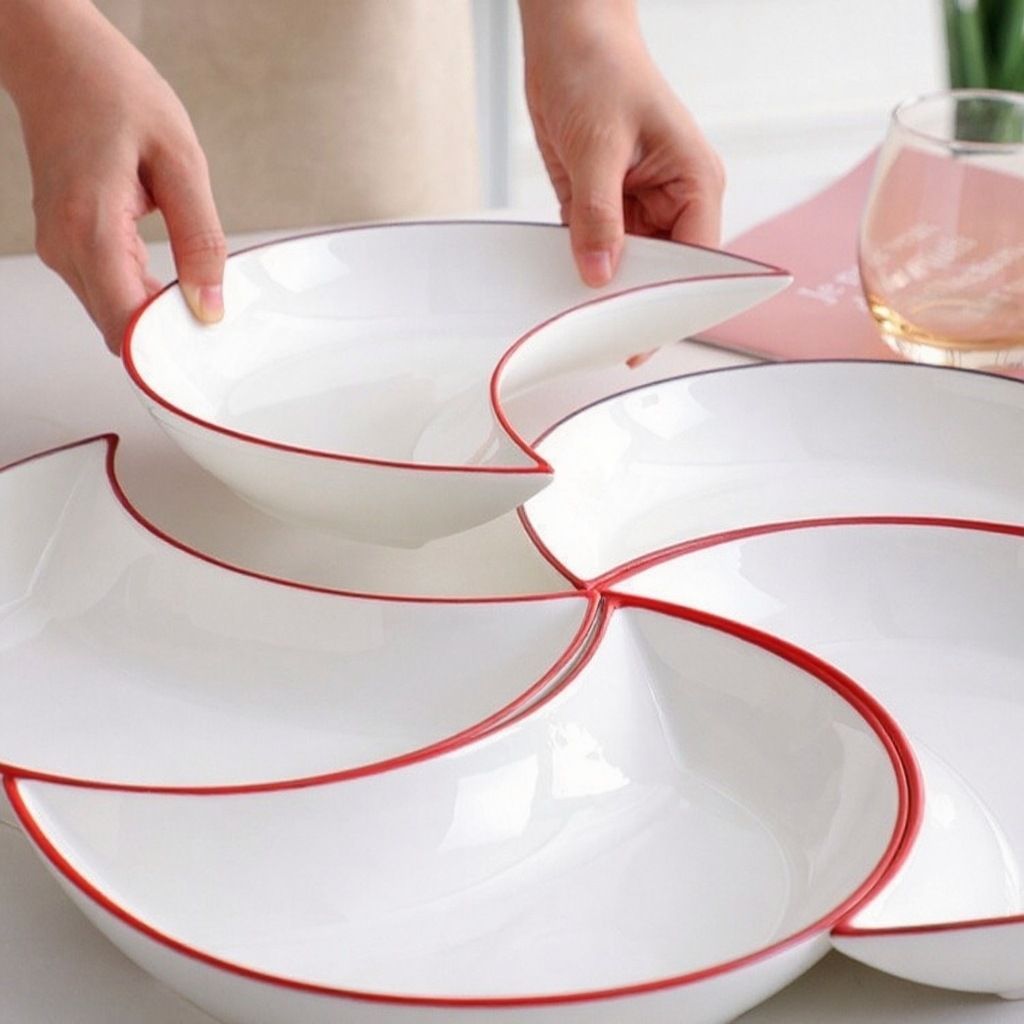 Crescent-Shaped Plate Ceramic Plate Set Party Platter Creative Dish Plate view 4