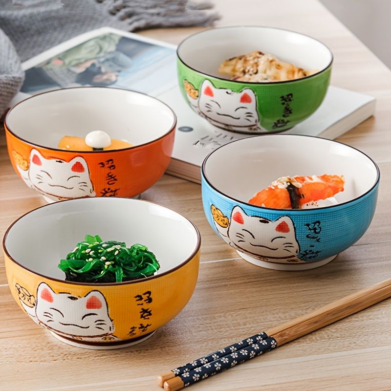 Lucky Cat Ceramic Bowl Set – 4-Piece Maneki-Neko Gift Box view 11