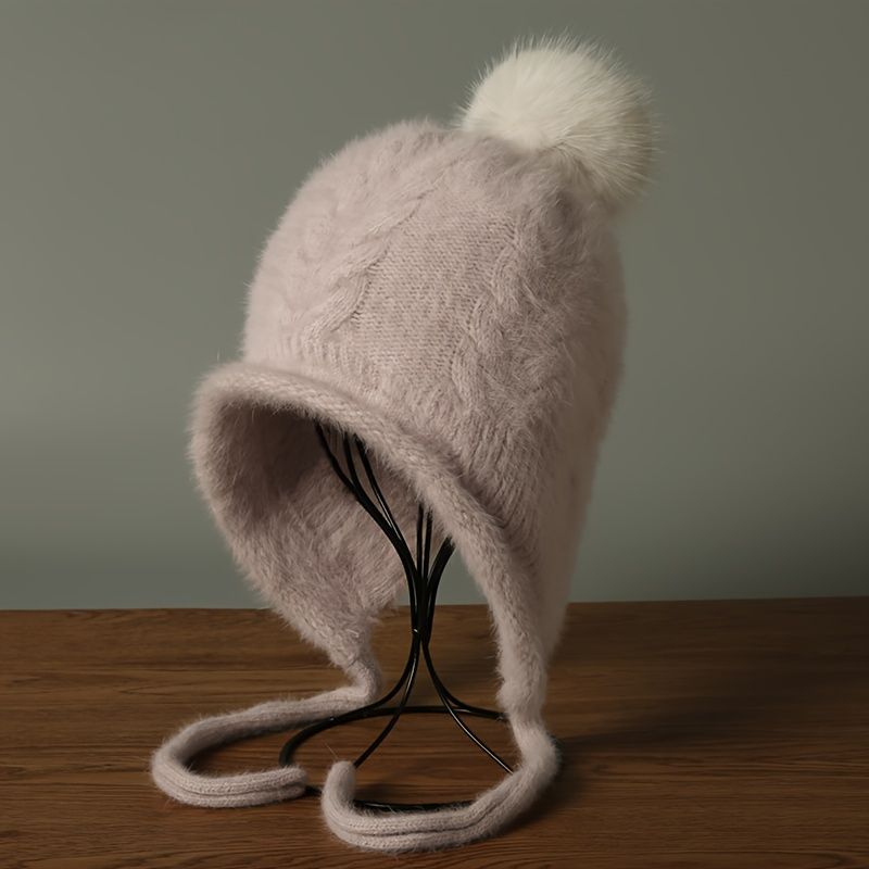 Women'S Winter Hat Hooded Knit Hat Pom-Pom Hat Warm Winter Accessory view 2