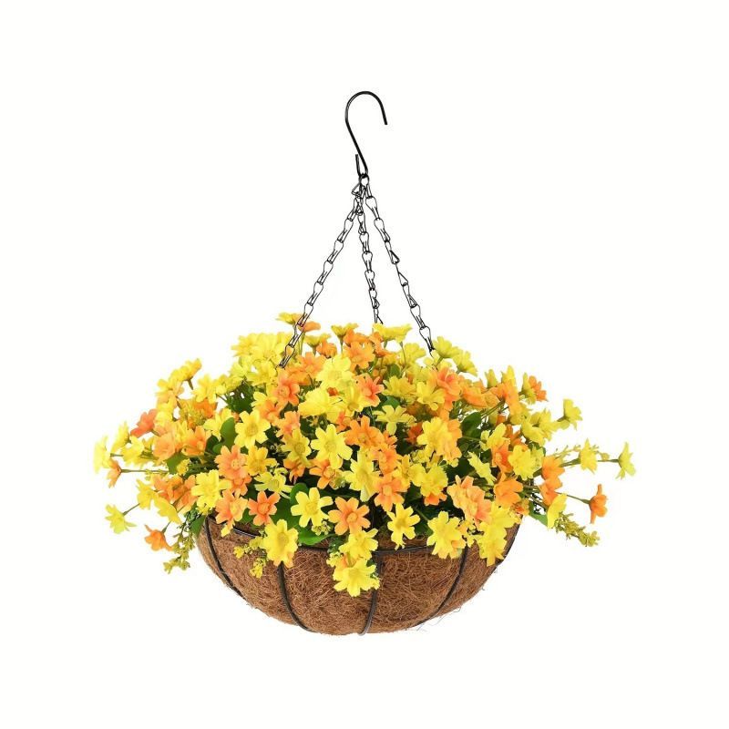 Hanging Artificial Flower Basket Yellow And Orange Blooms Home Decor Garden view 2