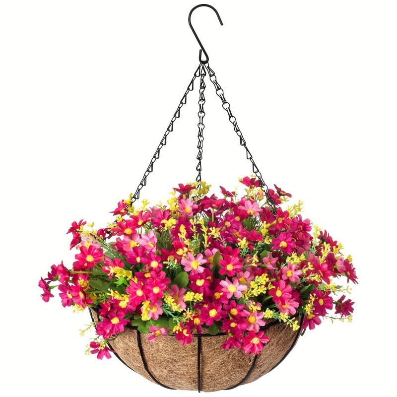 Hanging Artificial Flower Basket Yellow And Orange Blooms Home Decor Garden view 3
