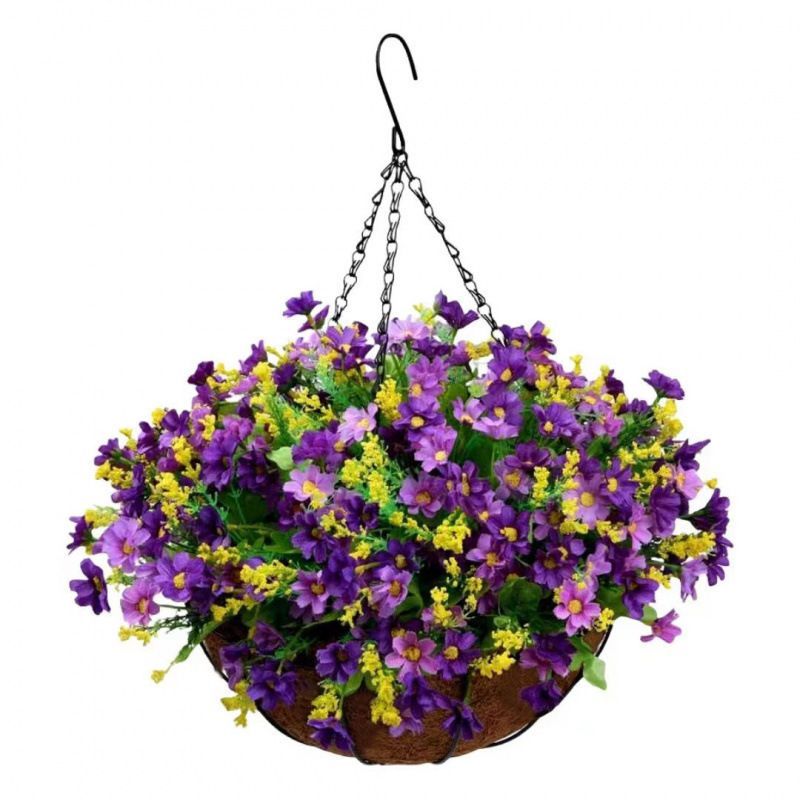 Hanging Artificial Flower Basket Yellow And Orange Blooms Home Decor Garden — image 1