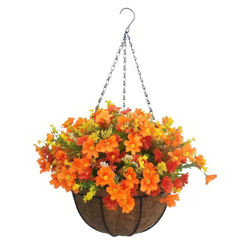 Hanging Artificial Flower Basket Yellow And Orange Blooms Home Decor Garden view 4