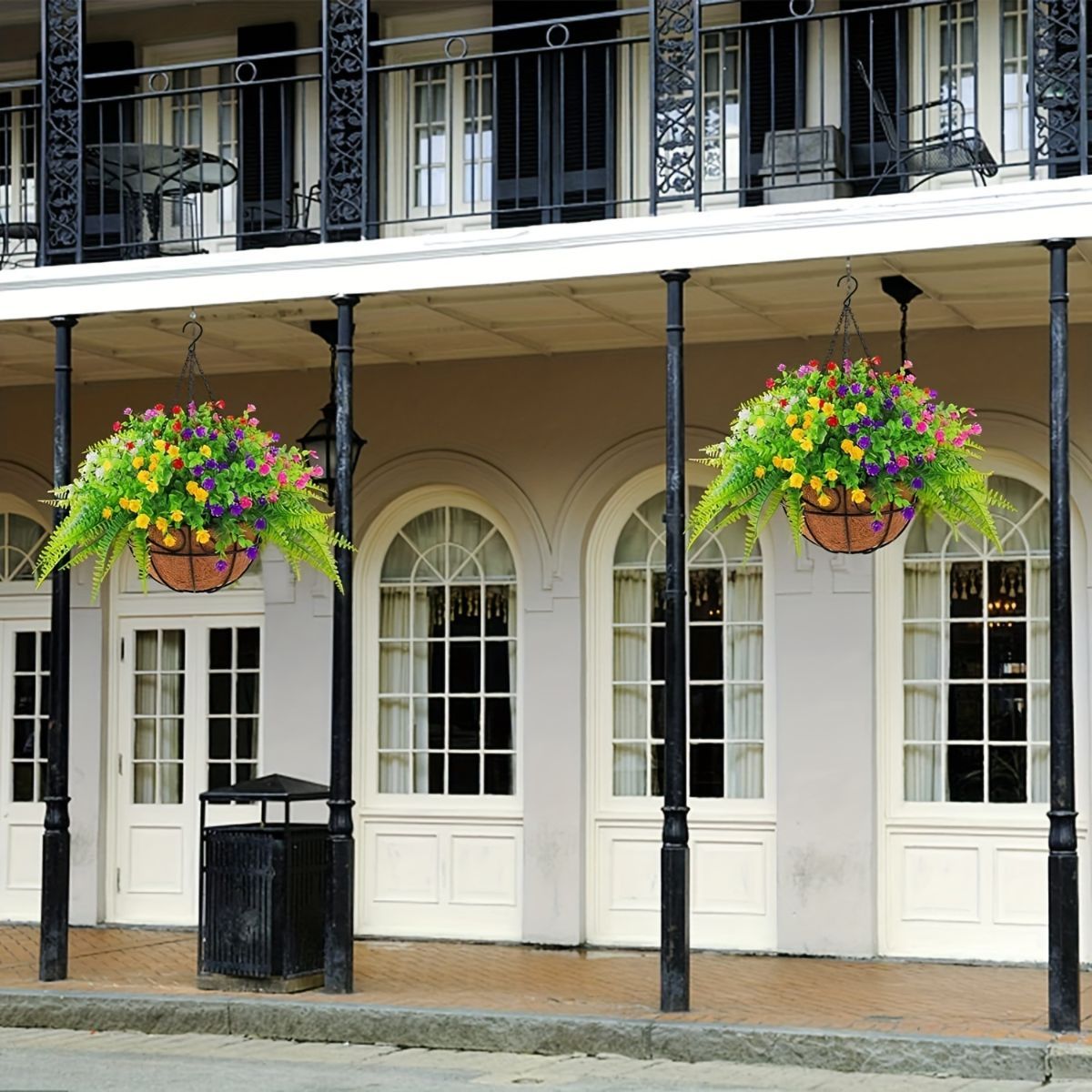 Hanging Artificial Flower Basket Yellow And Orange Blooms Home Decor Garden view 11