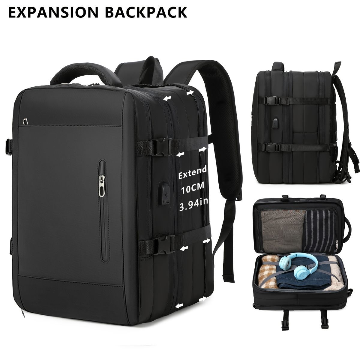 Expansion Backpack Travel Backpack Expandable Storage Multiple Compartments view 2