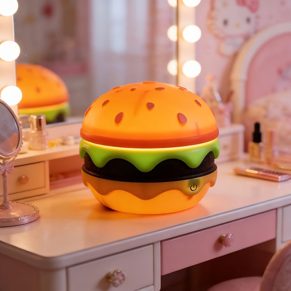 Orange Burger-Shaped Night Light Rechargeable Night Light Touch Switch Night view 2