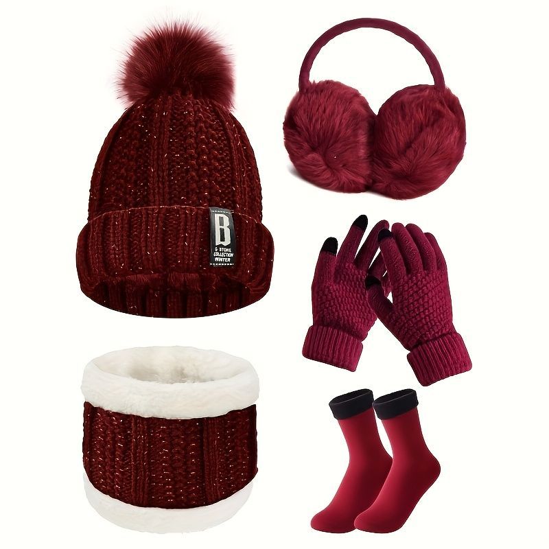 Women'S Winter Accessories 5-Piece Set Winter Beanie Earmuffs Touch-Screen — image 1