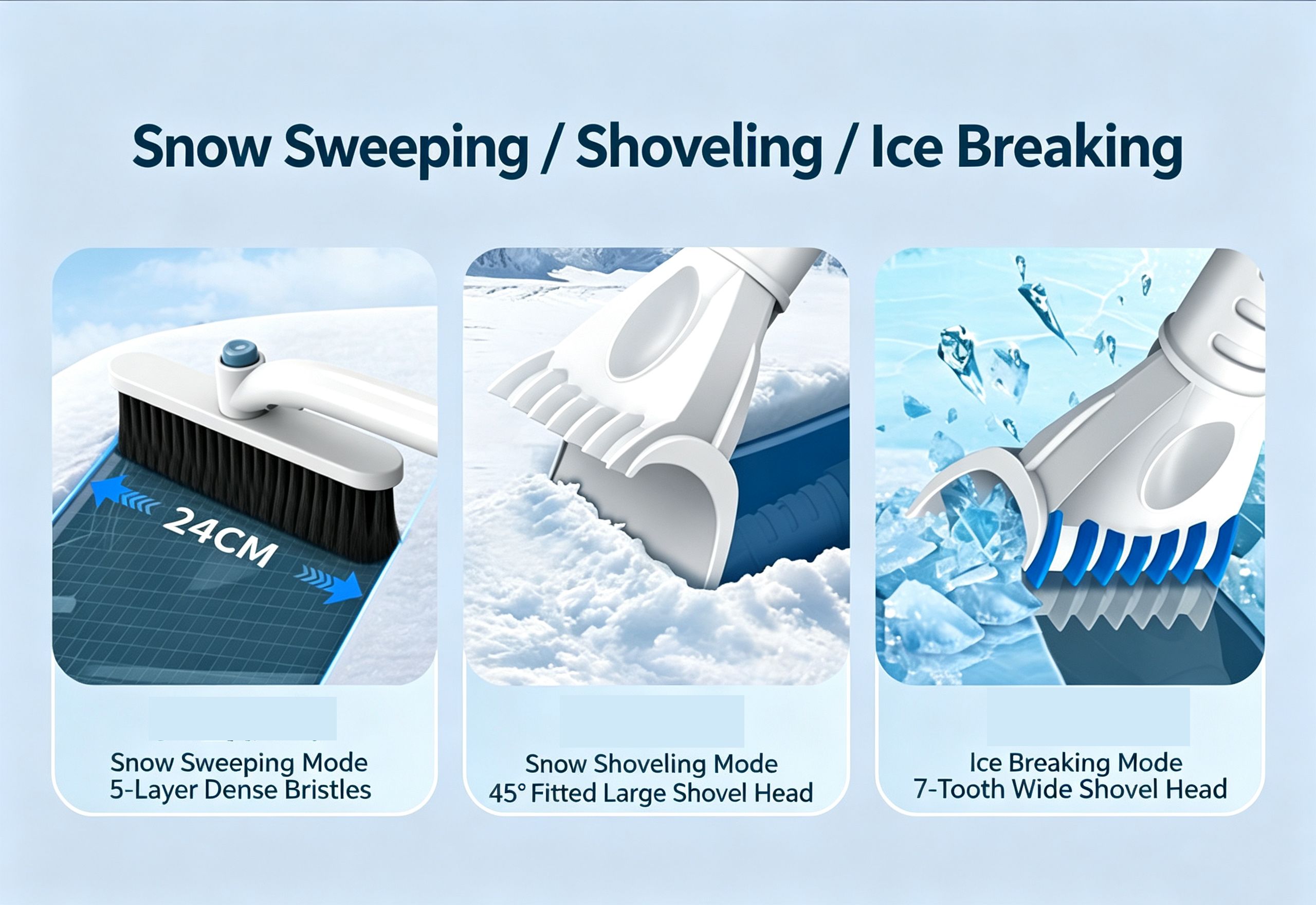 Three-in-One Extendable Car Multi-Function Ice and Frost Removal Shovel,blue view 4