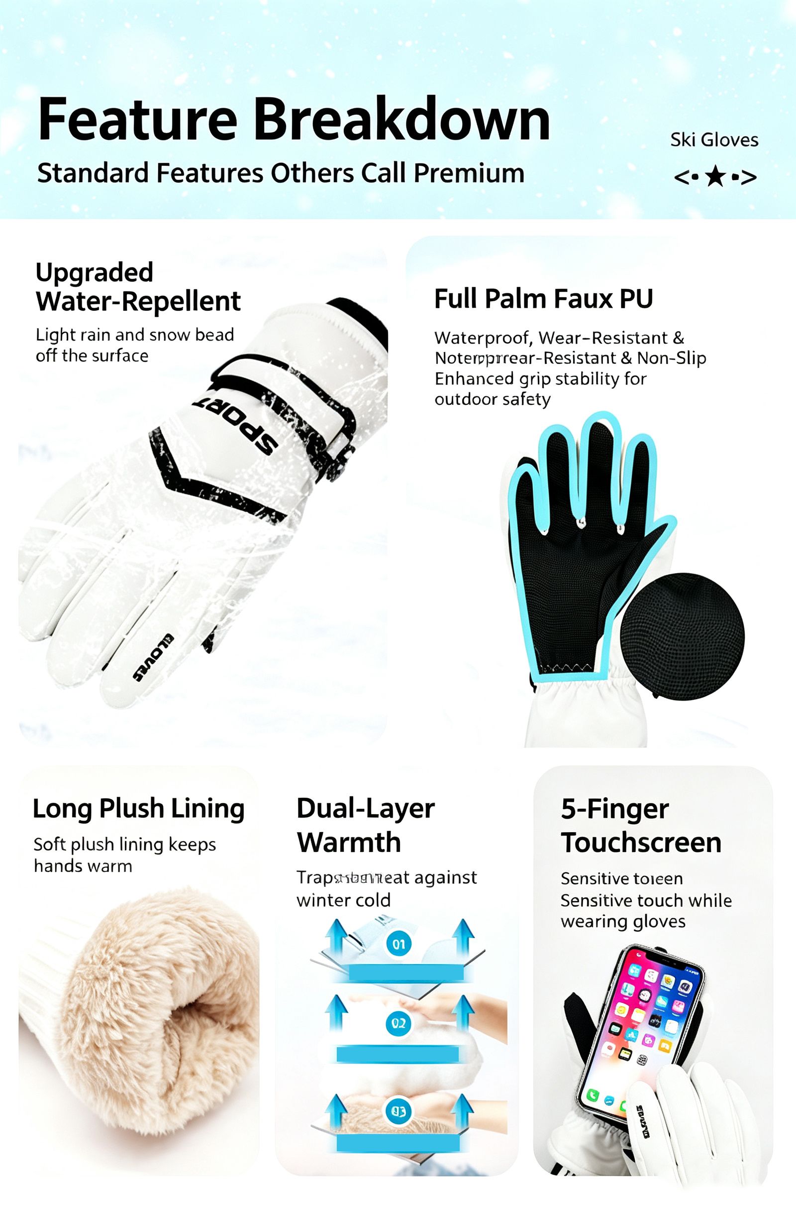 Winter men's and women's windproof and cold proof velvet warm gloves,Men's black view 5