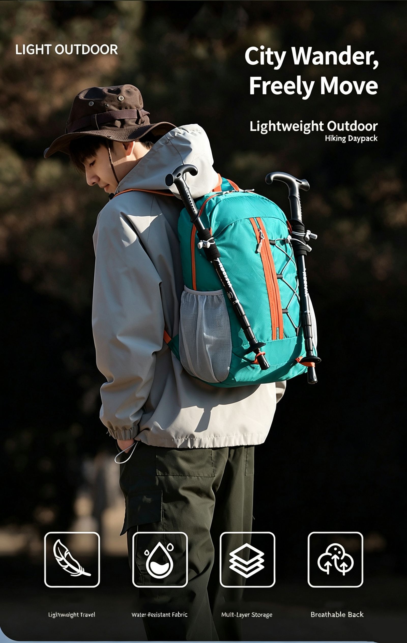 Outdoor Oxford Canvas Waterproof Hiking & Cycling Backpack 20-35L,black view 2