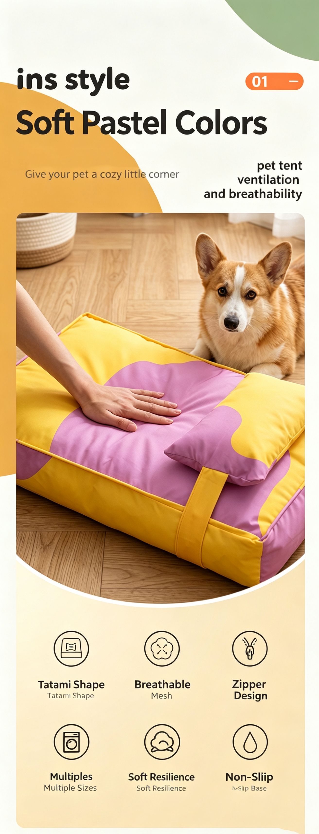 Three piece set of four season warm pet tatami pillows,Large Pink Blue view 3