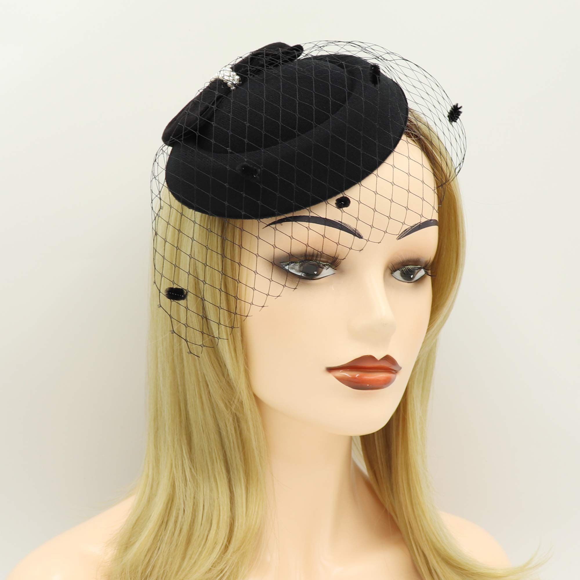 Womens Dress Fascinator Hat Party Wedding Bow Veil view 4