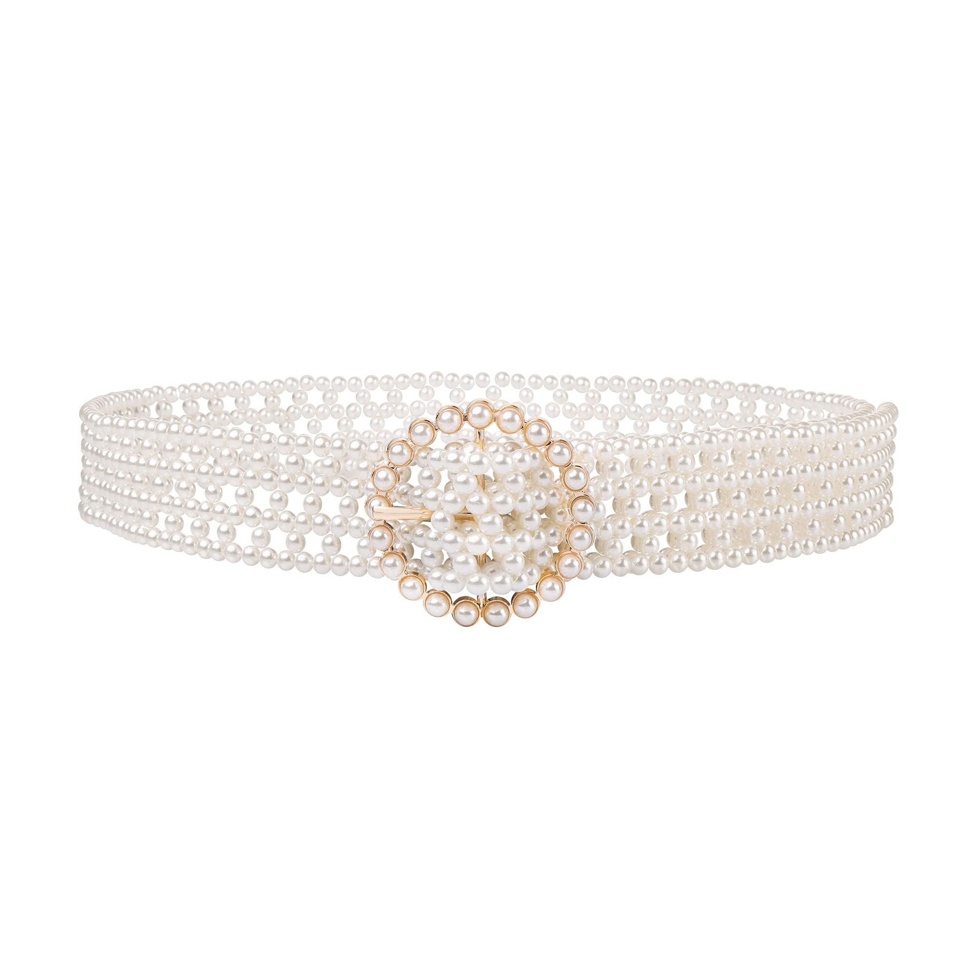 Women Bridal imitation pearl Belt White imitation Beaded Crystal Rhinestone — image 1