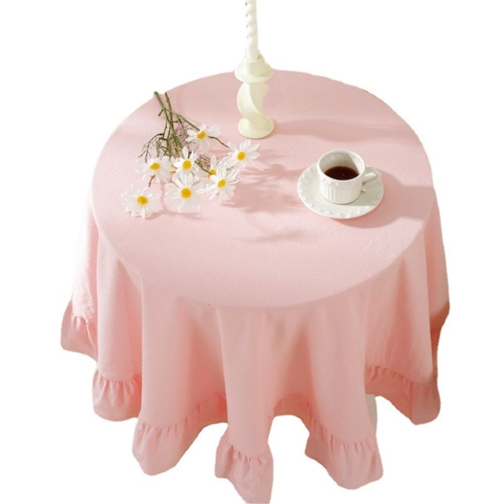 Pure cotton Table Cloths Retro Farmhouse Heavy Fabric Table Cover Pink White — image 1