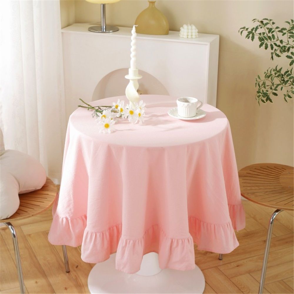 Pure cotton Table Cloths Retro Farmhouse Heavy Fabric Table Cover Pink White view 2