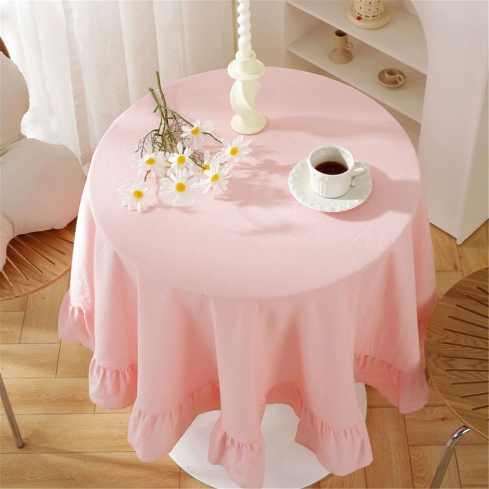 Pure cotton Table Cloths Retro Farmhouse Heavy Fabric Table Cover Pink White view 3