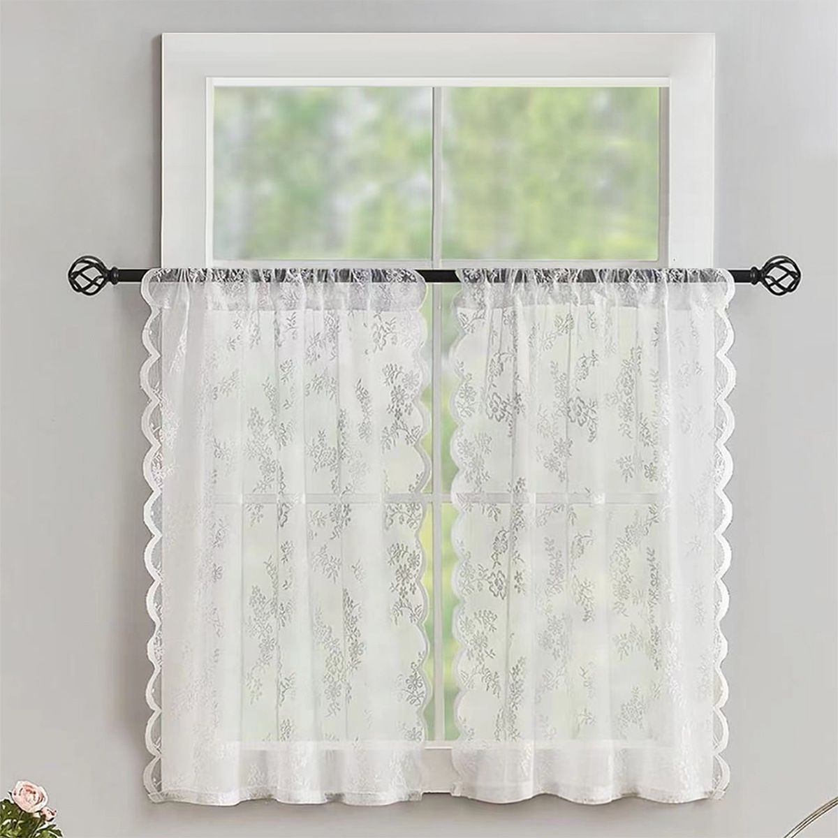 Vintage Lace Kitchen Curtains 2 Panels — image 1