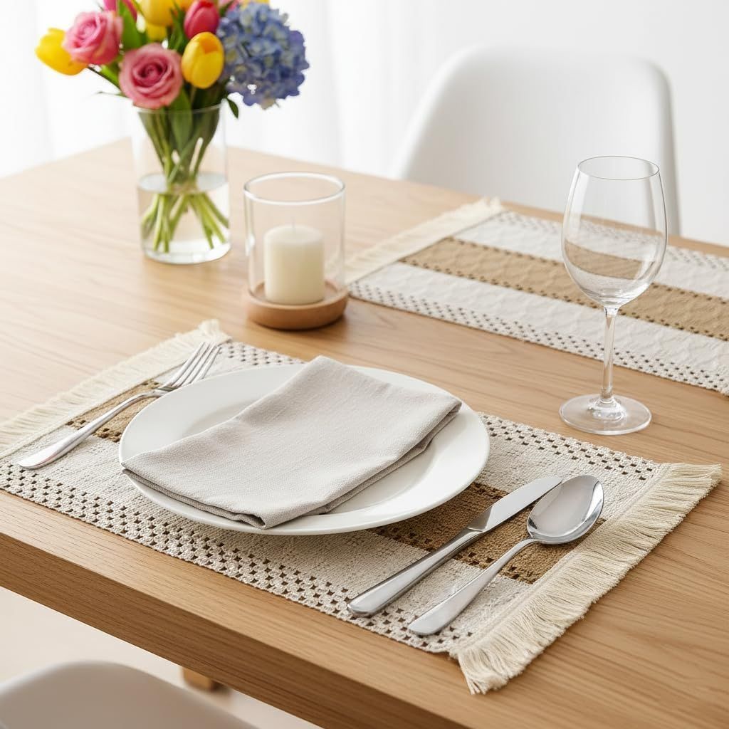 A set of 4-piece washable cotton farmhouse table mat view 2