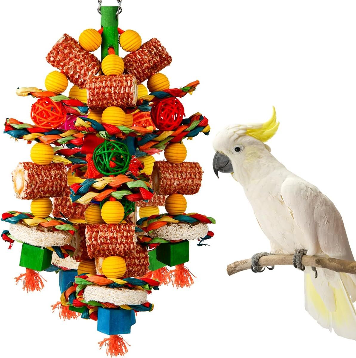 Bird Toys, Parrot Toys for Large Birds,Natural Corn cob and Loofah Slices Bird