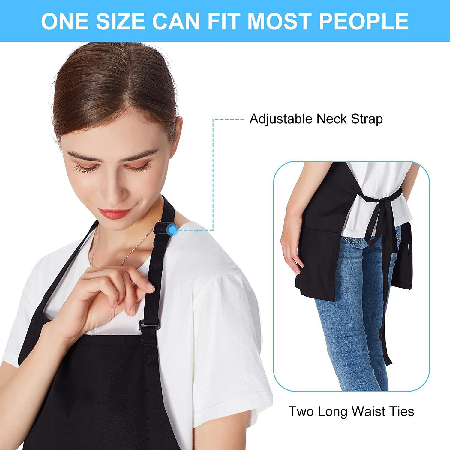 1 Pack 3 Pockets Adjustable Apron Chef Kitchen Cooking Aprons for Women Men view 3