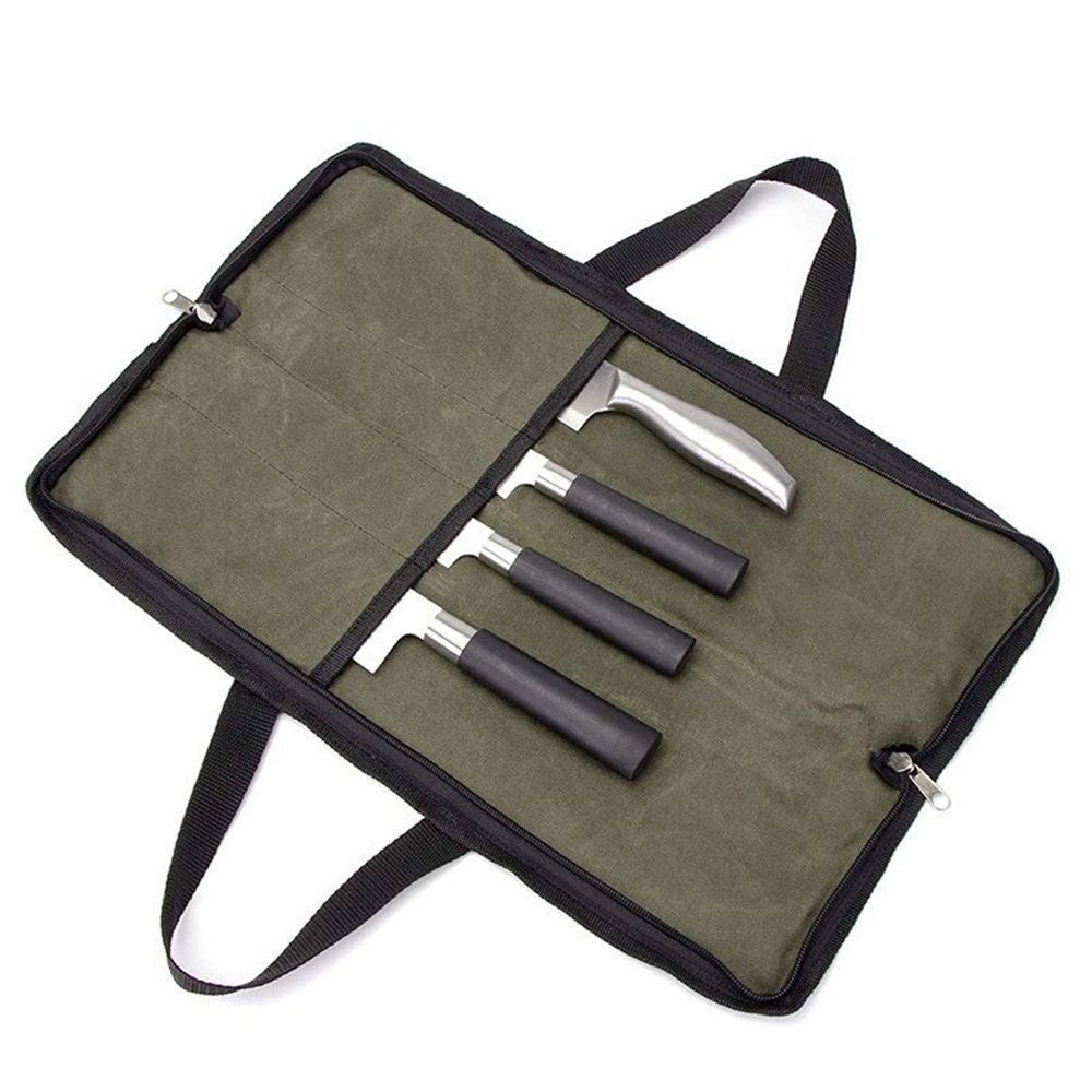 Knife Roll,Heavy Duty Knife Bag,Waxed Canvas knife Case with 4 Slots for — image 1