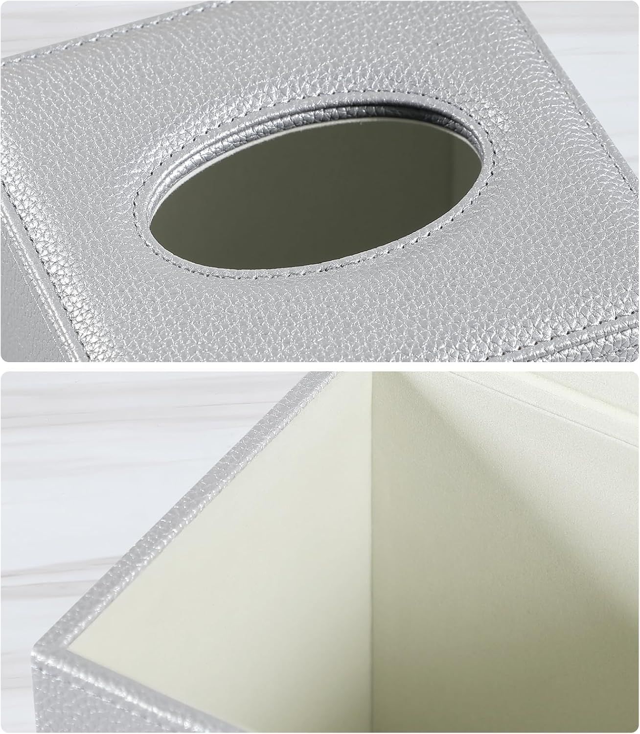 PU Leather Tissue Box Cover Square Tissue Box Holder with Magnetic Closure view 3