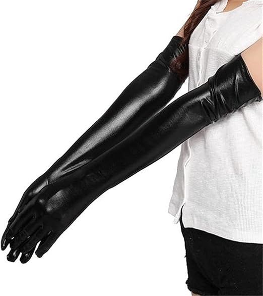 Women's shiny leather gloves view 4
