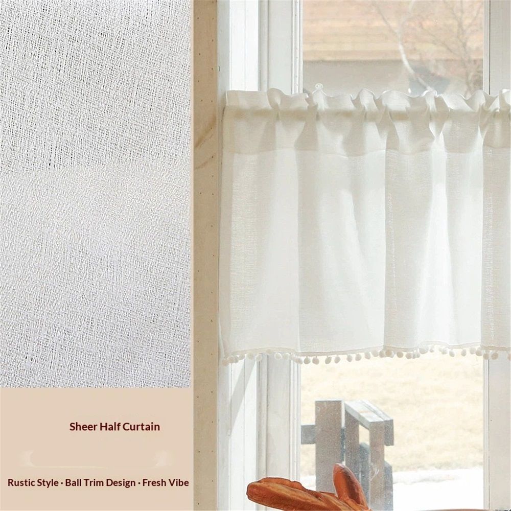 White Boho Tassel Valance for Cafe Kitchen Decor view 2