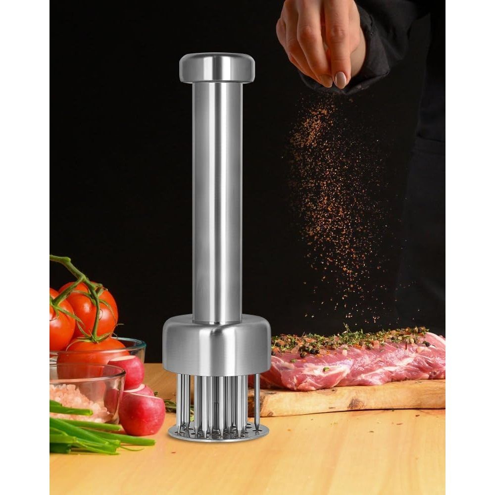 Meat Tenderizer Tool, Stainless Steel, with Needles & Retractable Safety view 4