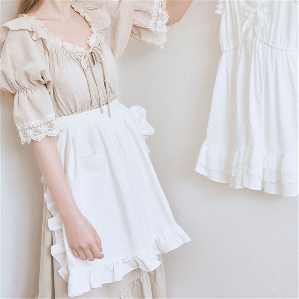 2 pack Waist Apron Cute Retro Vintage Half Apron Cooking Kitchen Ruffle Maid view 3