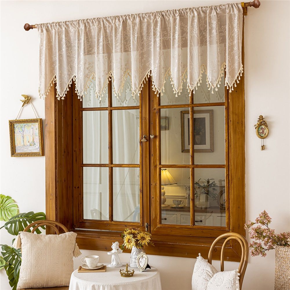Retro Crochet Curtain Valance for Kitchen Window Curtain Tiers for Coffee view 3