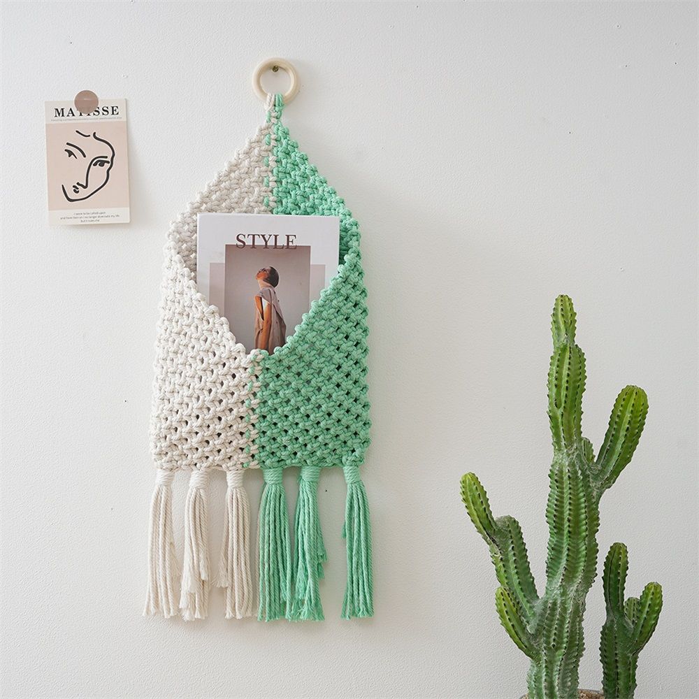 Wall Hanging Basket Decor - Boho Wall Basket Decor - Mail Organizer Wall Mount view 2