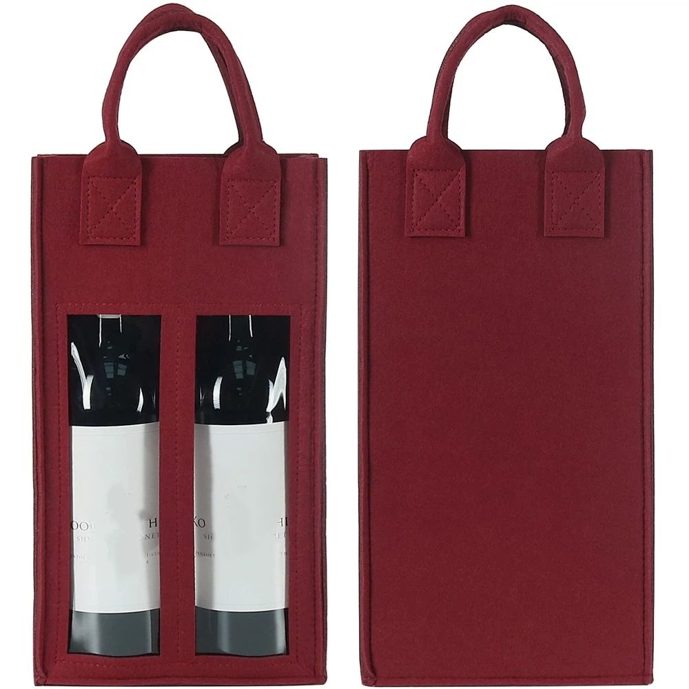 (2-Pack) Reusable 2-Bottle Wine & Champagne Gift Bag Set - Burlap with Window — image 1