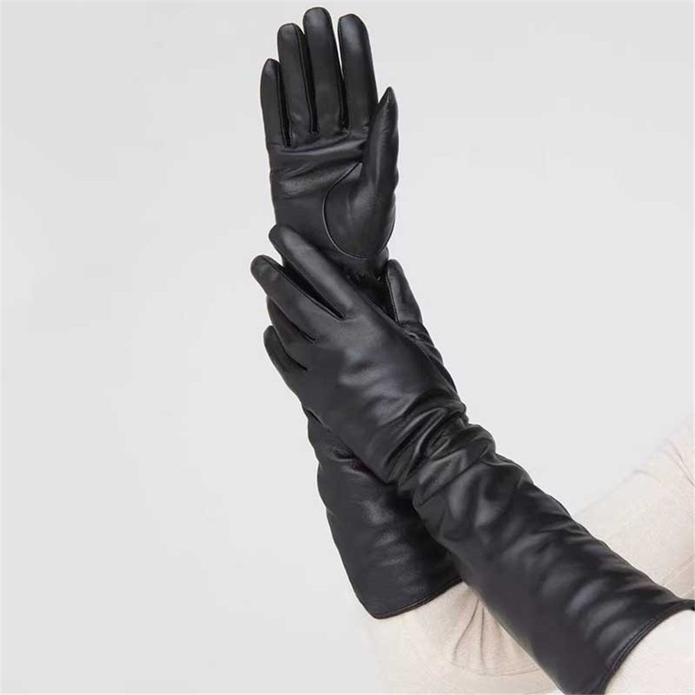 1 pair of LONG LEATHER GLOVES Women‘s Black Faux PU 38CM Over Elbow Winter Arm — image 1